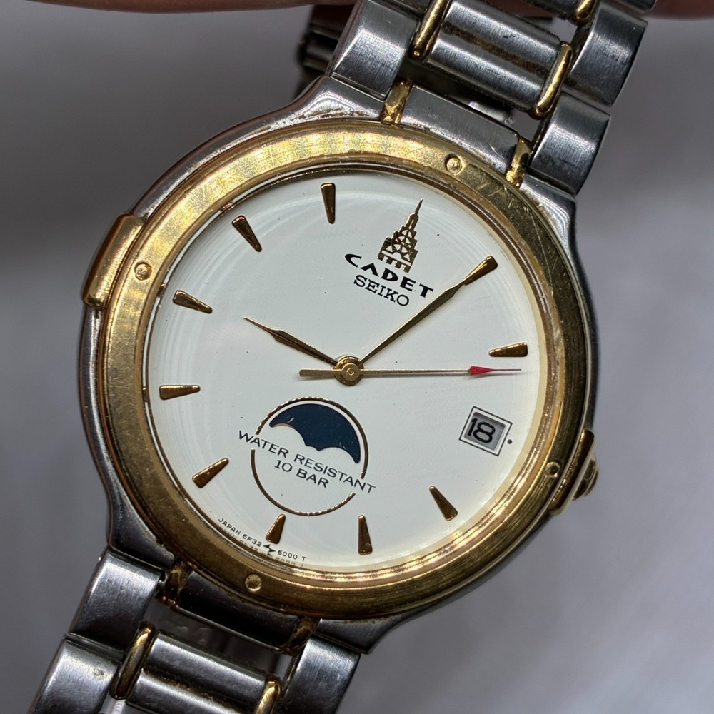 Vintage Seiko Cadet 6F32-6000 Moonphase Day Date 34mm Men's Watch-FOR PARTS!